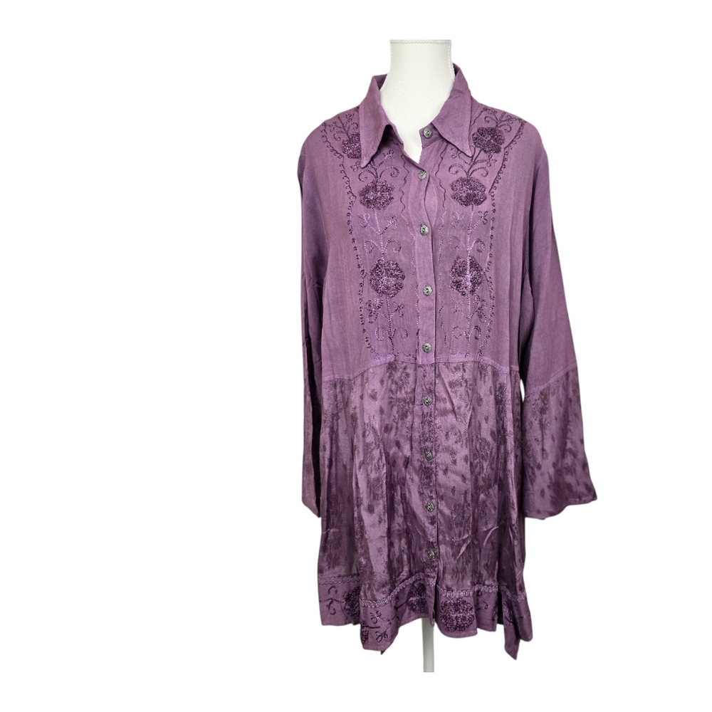 Parsley & Sage Lavender Embroidered Tunic Top NWT Size 1X Button Down Boho